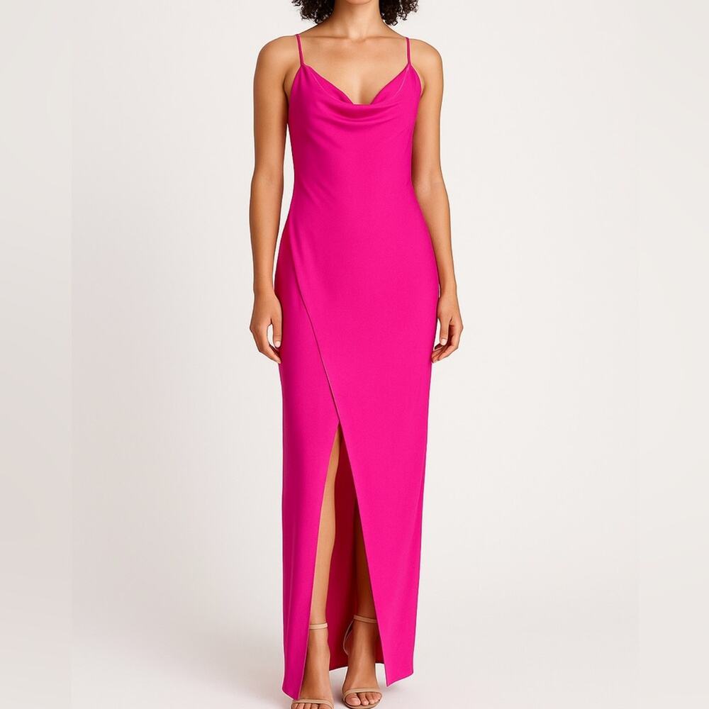 Aidan Mattox Pink Flame Cowl Neck Gown Dress NWT‎ Size 4 Formal Evening Prom